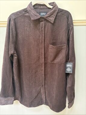 Super Massive Men's Brown Corduroy Button-Up Shirt